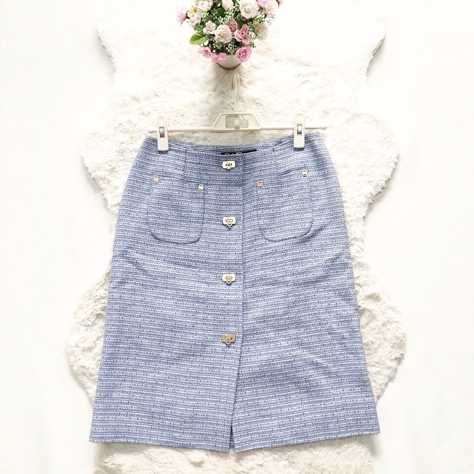 Salvatore Ferragamo サルヴァトーレフェラガモ ツイードスカート ガンチーニ 金ボタン ヴィンテージ 水色 イタリア製 38