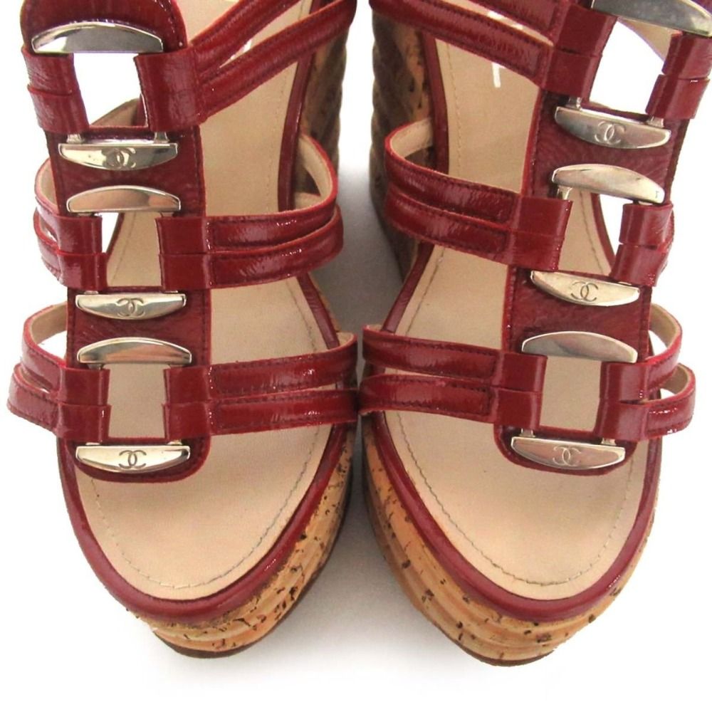 美品 CHANEL シャネル パテントレザー コルクソール ウェッジソール  