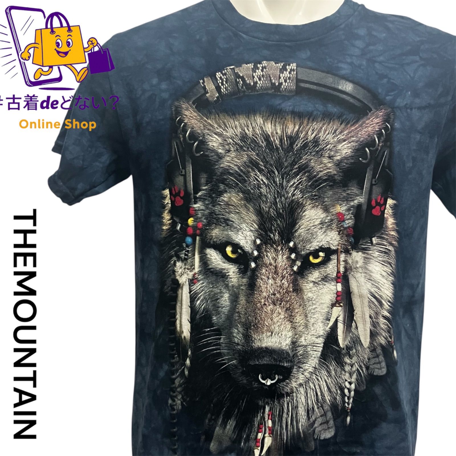 【美品】ザマウンテン タイダイTシャツ ウルフ アニマルプリントTシャツ ザ マウンテン00年代 WOLF 狼 アートアニマルプリントTシャツ