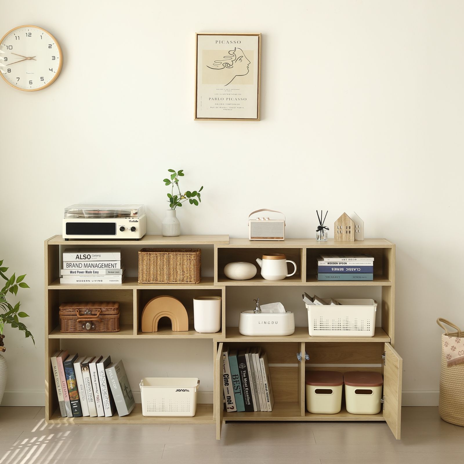 価格ｘ NANAMI伸縮ラック オープンシェルフ サイドボード リビング収納 薄型 木製 本棚 おしゃれ キャビネット シンプル おしゃれ リビング収納 キッチン収納 幅80～158cm 高さ80cm 奥行30cm NATURAL