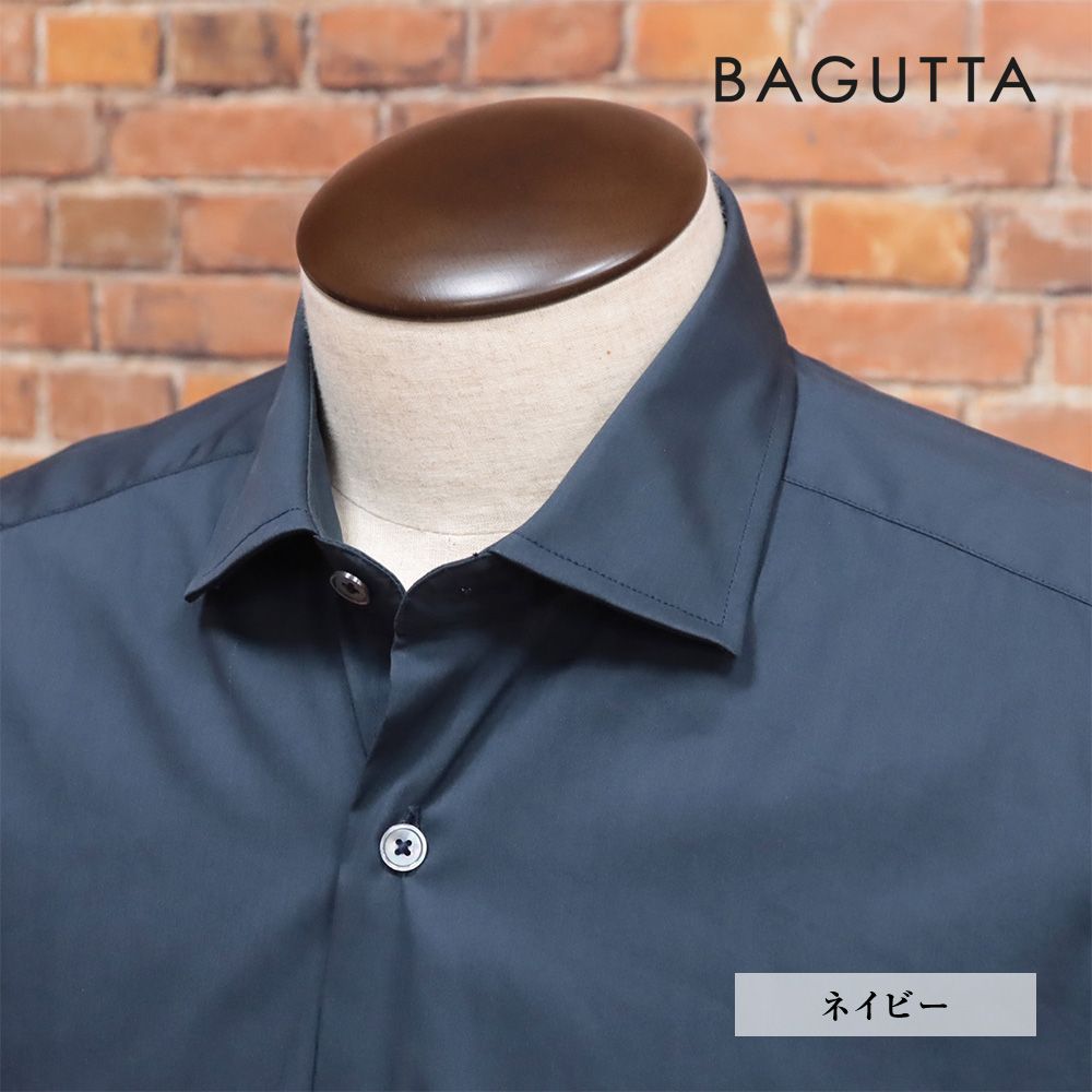 BAGUTTA|42cm|ドレス シャツ LEO EBL CN09672 ストレッチ 無地 万能 シンプル ビジネス バグッタ 長袖 |紺|ネイビー|kg145|