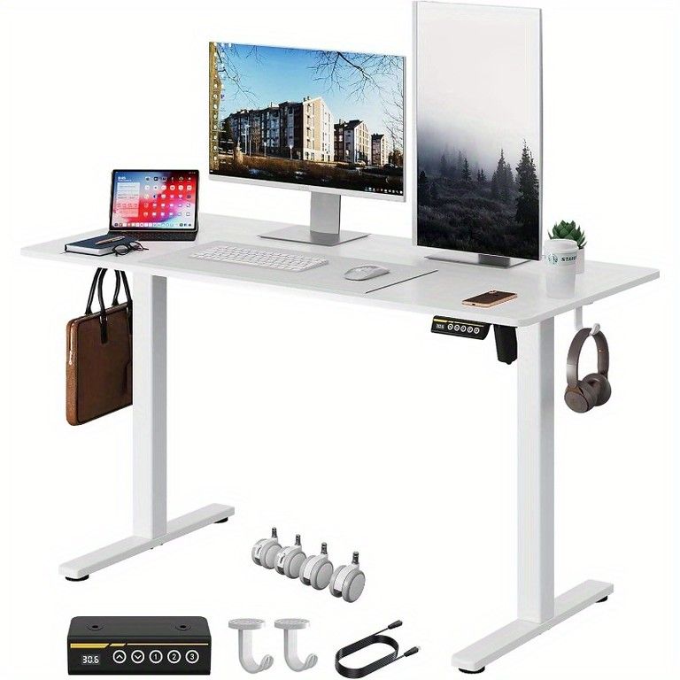 無段階高さ調節 静音設計 電動昇降スタンディングデスク メモリ機能 フック ロックキャスター付き 多用途 ゲーミングデスク 学習机 ホームオフィス リモートワーク対応 MARWIL-DEMENAGEMENTS_CH