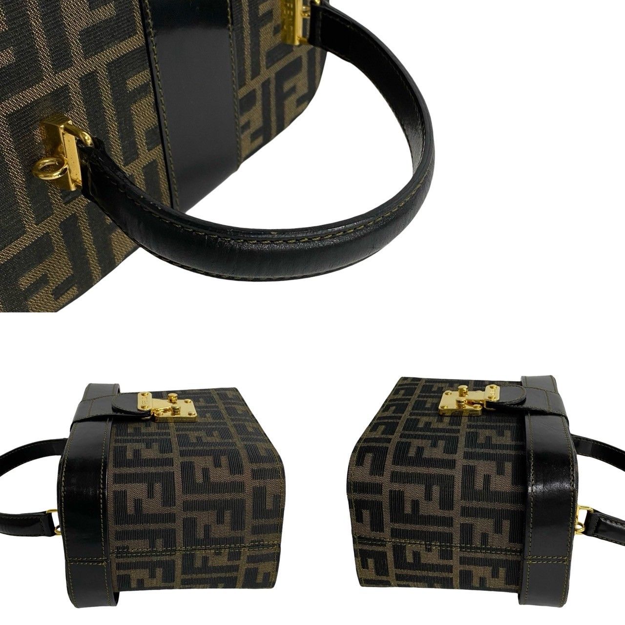 極 美品 FENDI フェンディ ズッカ FF 柄 ロゴ 金具 レザー キャンバス 2way ハンドバッグ ショルダーバッグ バニティバッグ ブラウン  36073 - メルカリ