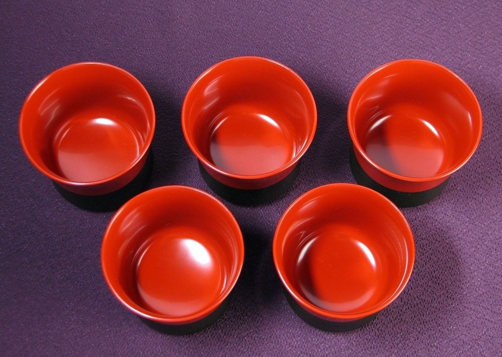 山中塗 前端雅峯作 小吸物椀5客 高さ：8.5cm 未使用品 共箱