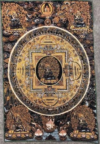 中国 チベット 密宗 密教 卍 ドンカ 金糸刺繍 錦絵 織物 仏像
