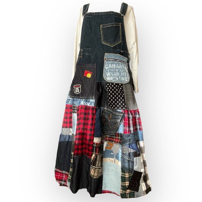 100％高品質で激安通販！ 受注作成オーダーメイド ＲＥＭＡＫＥＲ 古着リメイク バルーンスカート デニムリメイクサロペット 古着リメイクワンピース パッチワークスカート 継続