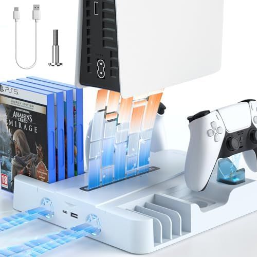 ☀ ジュセイシン 冷却ステーション PS5用 PS5 スリムスタンド デュアルコントローラー充電 クーラーファン3個 カードスロット8個