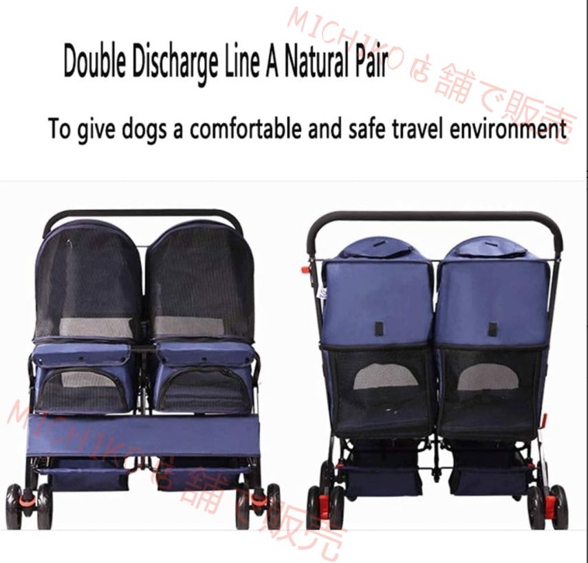 ダブル犬ベビーカーペットベビーカーのレインカバーマックスロード60キロでペット＆猫ブラックパープル用の大型犬ベビーカー徒歩圏内折りたたみトラベルキャリッジ