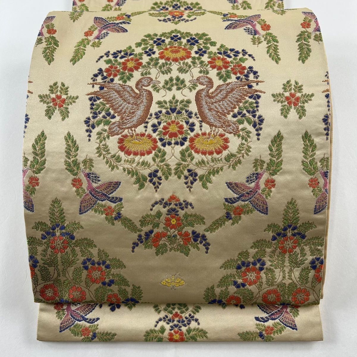 ④⑧②明綴れ 刺繍 袋帯 正絹 コプト エジプト 象 鳥 唐草 華文 ④⑧②明綴れ 刺繍 袋帯 正絹 コプト エジプト 象 鳥 唐草 華文