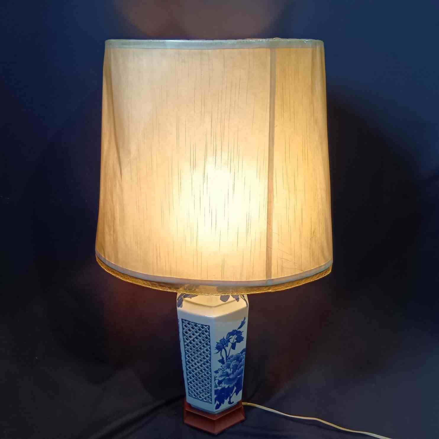 昭和レトロ 陶器製 染付 牡丹 透かし スタンドランプ フロアライト 照明器具 昭和レトロ 陶器製 染付 牡丹 透かし スタンドランプ フロアライト