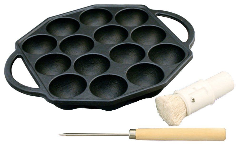【新着商品】鉄分補給 タコ焼き 鉄鋳 油引き・ピン付き おやつグルメまんまる プレート 14穴 41402 たこ焼き器 池永鉄工