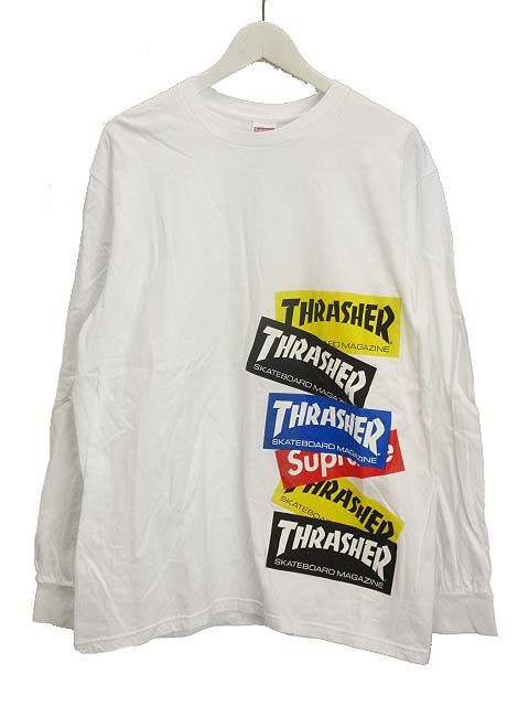 シュプリーム SUPREME THRASHER Multi Logo L/S Tee スラッシャー マルチロゴ ロングスリーブ Tシャツ L ホワイト 長袖 カットソー プリント トップス AA