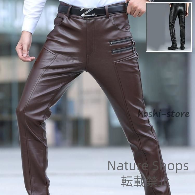 羊革 メンズ革パン 春秋冬 レザーパンツ バイクパンツ ロングパンツ スリム スキニー モーターパンツ ライダース elcp132