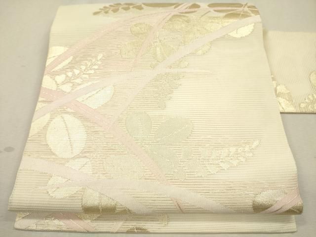 平和屋着物＊夏物　九寸名古屋帯　花菱文　銀糸　正絹　逸品　DAAZ4246cm 平和屋-こころ店□夏物 九寸名古屋帯 流水文 金銀糸 正絹 逸品