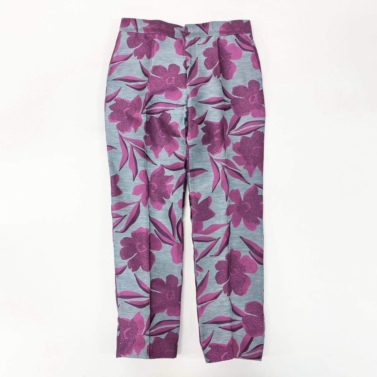 72j15 Drawer ドゥロワー フラワージャガードステッチパンツ テーパードパンツ ボトム 6514-236-1188 40サイズ グレー パープル レディースu02t