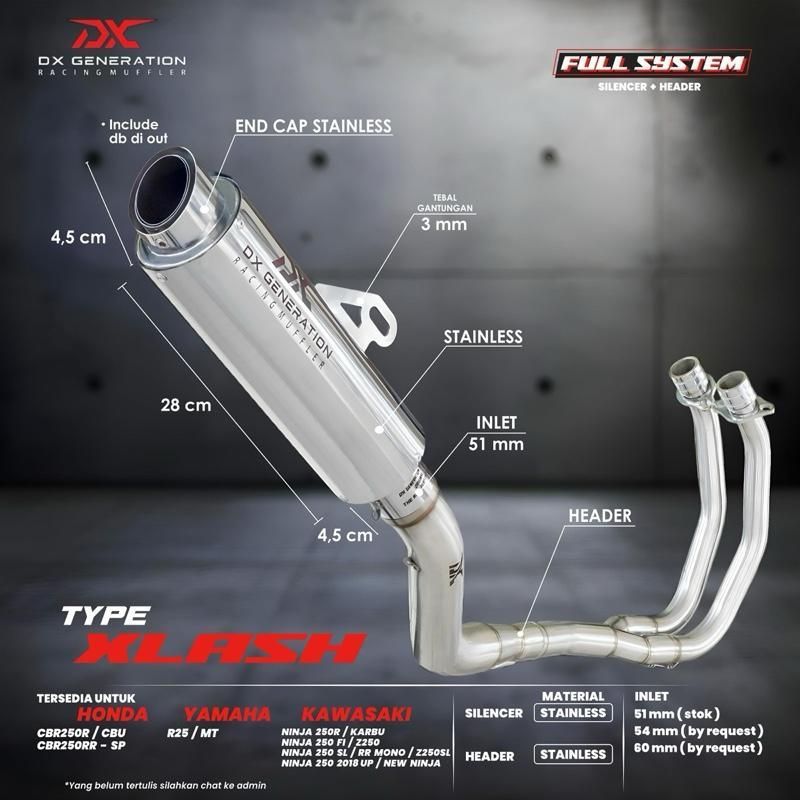 mm's DX GENERATION XLASH フルエキマフラー CBR250RR YZF-R25 MT-25 Ninja 250