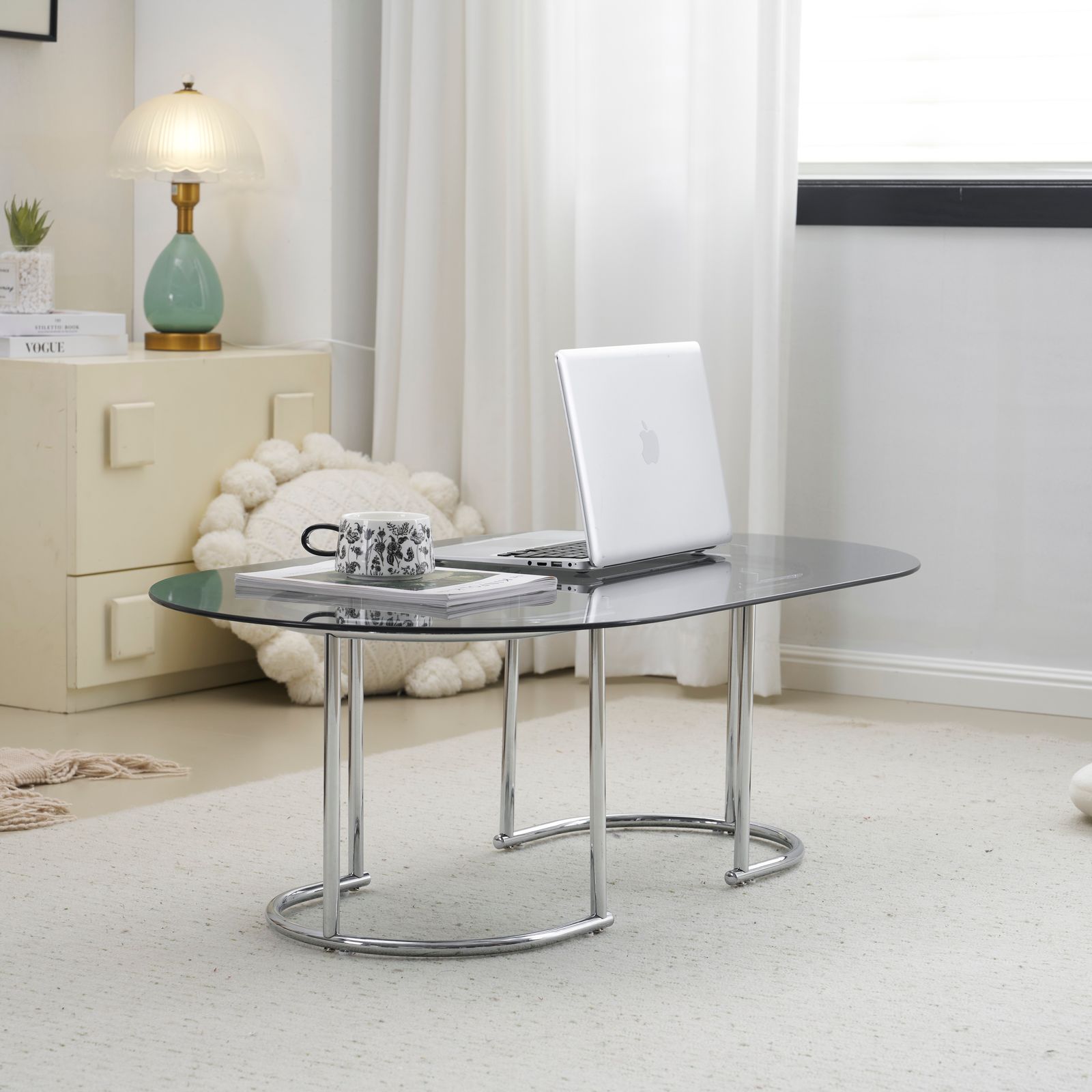 センターテーブル ローテーブル 組立て簡単 センターテーブル ガラステーブル 強化ガラス おしゃれ リビング 一人暮らし ガラス天板 スチール脚 モダン ダイニングテーブル リビングルーム 広々とした天板 幅100ｃｍ MARWIL-DEMENAGEMENTS_CH