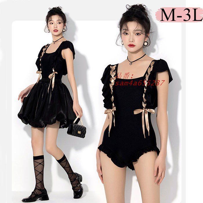 ワンピース水着 レディース 体型カバー スカート追加可 水着 UVカット ブラック かわいい ロリータ水着 ぽっちゃり 着痩せ ワンピース パッド付 大きいサイズ am4a655237