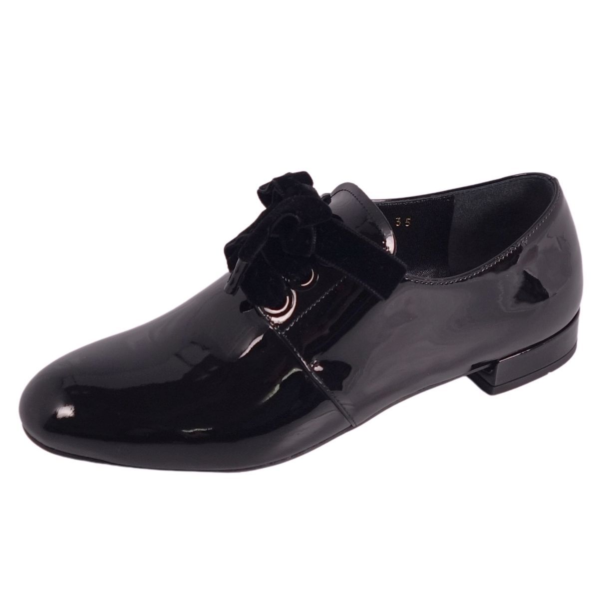 未使用 プラダ PRADA レザーシューズ リボン エナメルレザー ヒール