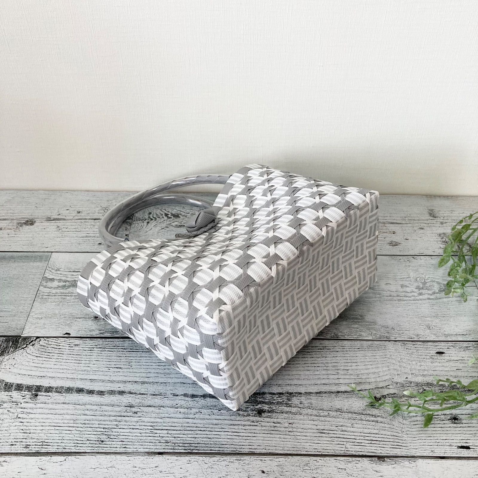 プラかごバッグ Sサイズ 花柄 グレー 2way プラカゴ プラカゴ