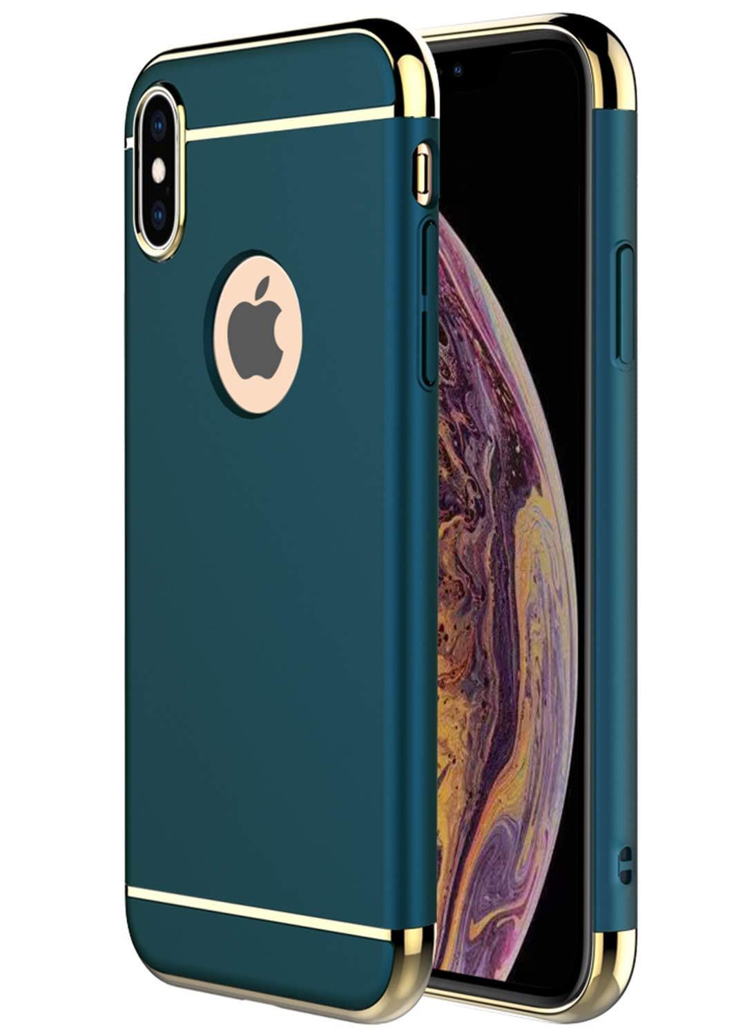 【数量限定】JMSQYU iPhone XS Max ケース, 3 in 1ウルトラスリムハードケース、Apple iPhone XS Max  用エレクトロプレートフレーム付き滑り止め保護ケース-Green
