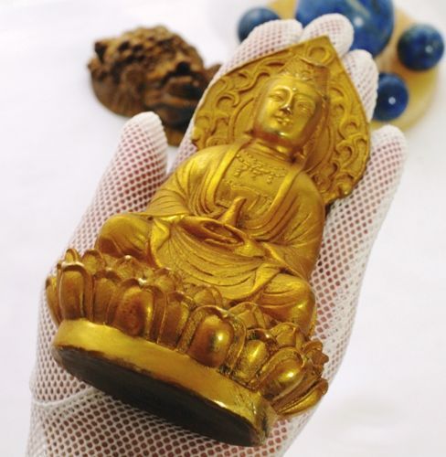 観音菩薩像 蓮華座 (14cm) 金属製 観音仏 慈悲の仏 中国伝統工芸