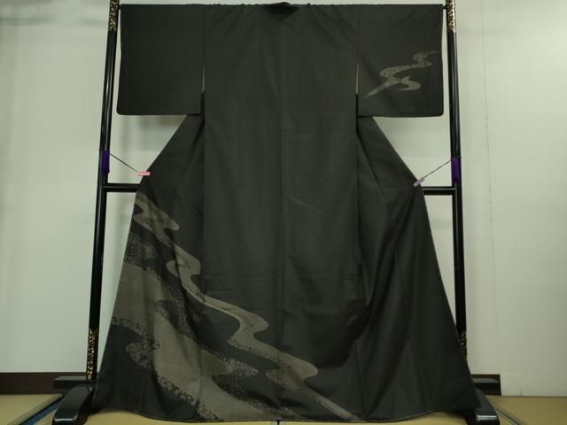 平和屋着物 上 本場染大島紬 訪問着 草花流水文 黒地 ♥ DZAA9230kh5