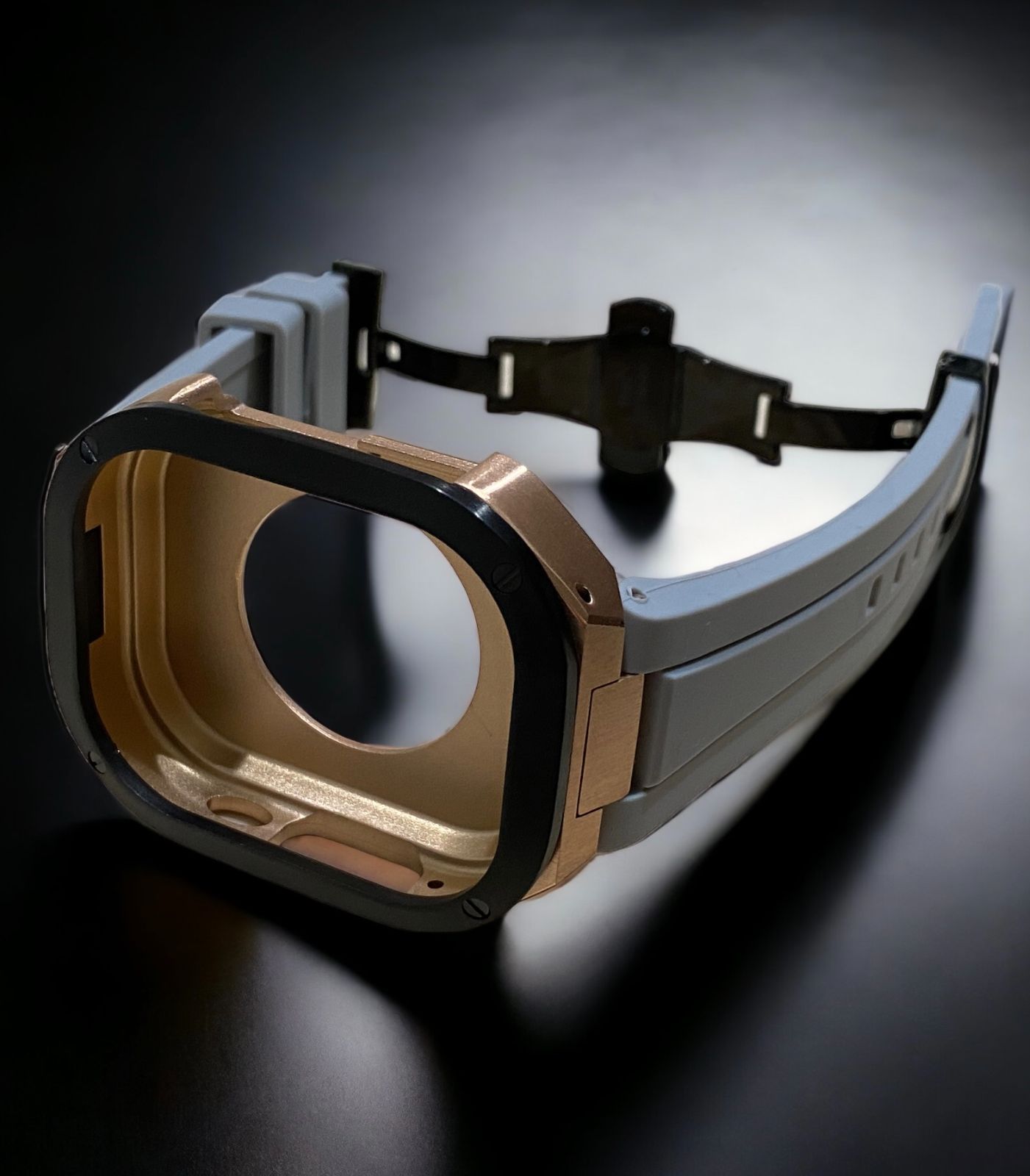 グレイ×ローズブラック 49mm apple watch ultraアップルウォッチラバーメタルカバーセット ウルトラ 49ミリ用 カスタム ultra2