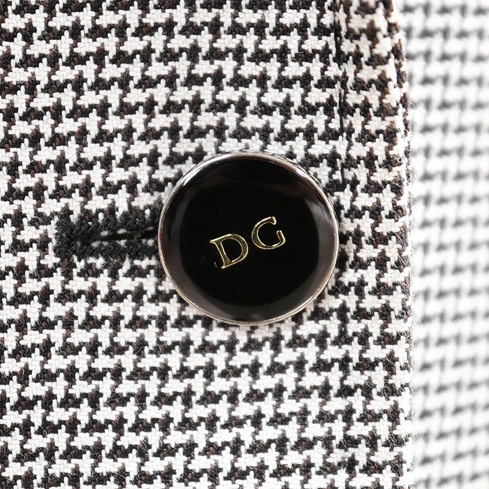 DOLCE-GABBANAドルチェアンドガッバーナ テーラードジャケット DG ロゴ メタルボタン 1B ハウンドトゥース 千鳥格子柄 コットン × シルク レオパードライニング ピークドラペル アウター レディース 38 白 黒 イタリア製