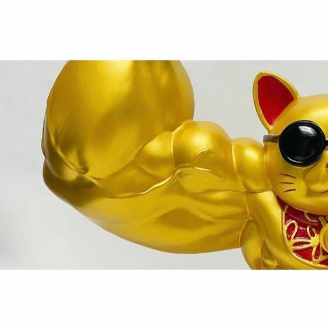 BIG32cm ムキムキゴールド マッスル『千両』 招き猫可愛い置物 筋肉オブジェ 大きい おもしろい おしゃれ 引越し祝い 風水 開運 縁起物 玄関 幸運 黄金 雑貨 インテリア 大きい am ya