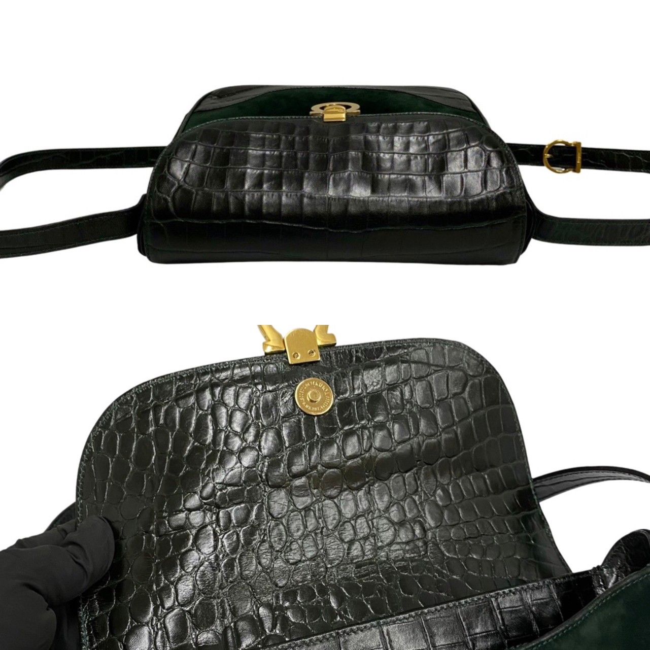 極 美品 希少品 Salvatore Ferragamo フェラガモ ガンチーニ 金具 