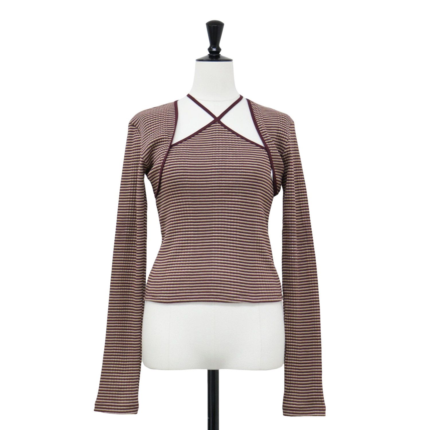 JANE SMITH ジェーンスミス ブラウン系 サイズ 38 M | 25春夏 コットン ランダムボーダー リブ キャミソール | COTTON RANDOM BORDER RIB CAMI アンサンブル アームカバー レディース