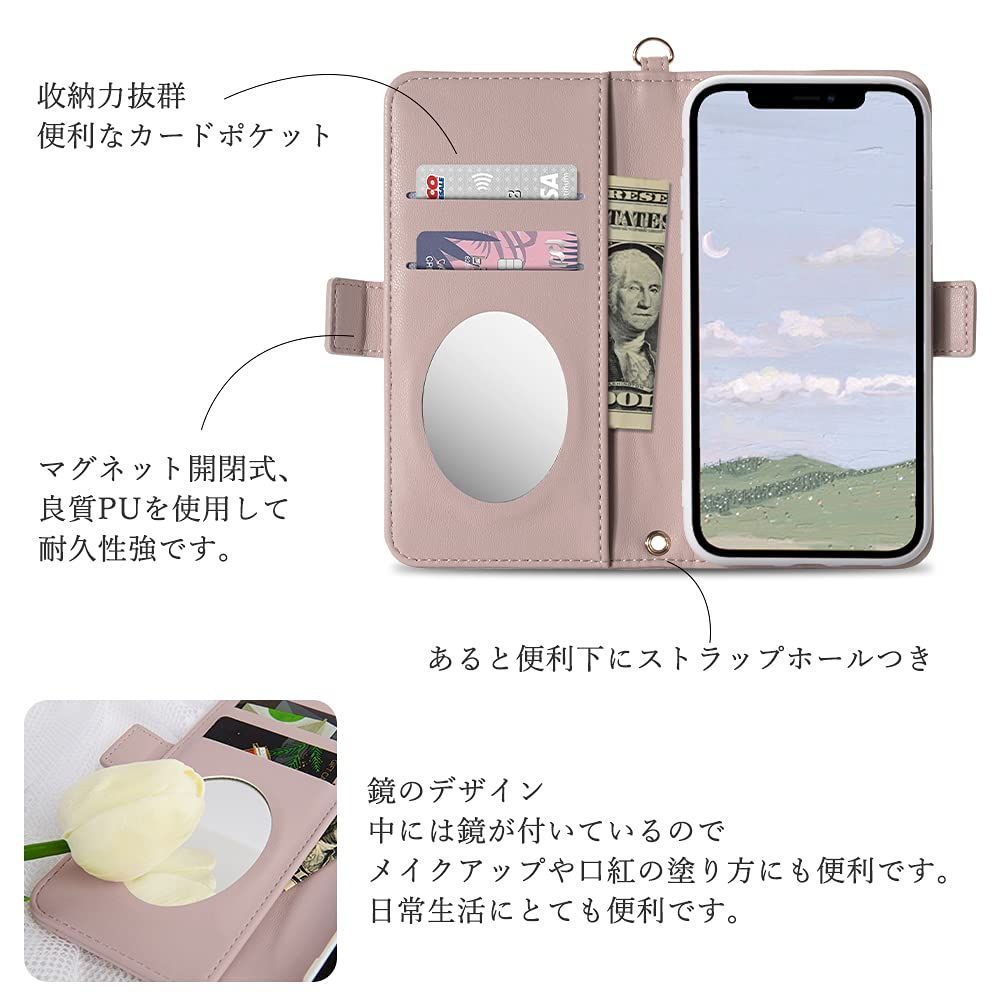 セール！ カメリア花柄 iPhone X／ アイホン XSケース手帳型 ピンク