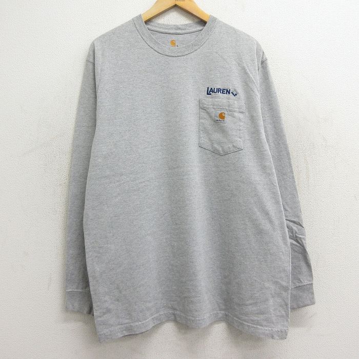 XL/古着 カーハート 長袖 Tシャツ メンズ 胸ポケット付き ワンポイントロゴ LAUREN クルーネック グレー 霜降り 24aug01 中古