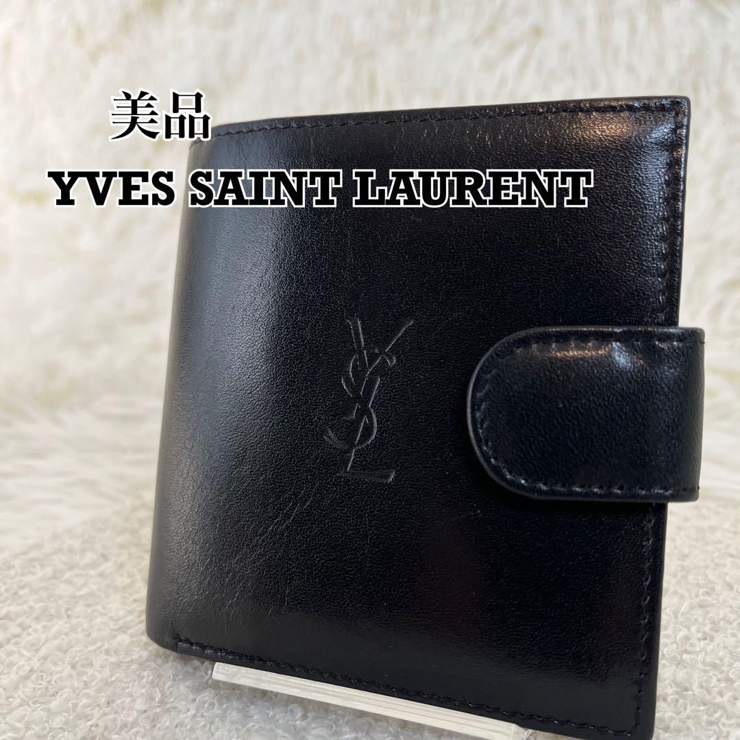新品未使用 YSL ブラックレザー 二つ折り財布 YVES SAINT LAURENT 二つ折り財布 レザー ブラック - メルカリ
