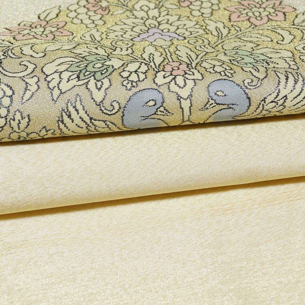 美品　単名古屋帯　花鳥柄 名古屋帯 花鳥紋模様 お太鼓柄 金糸 セミフォーマル向き 【中古