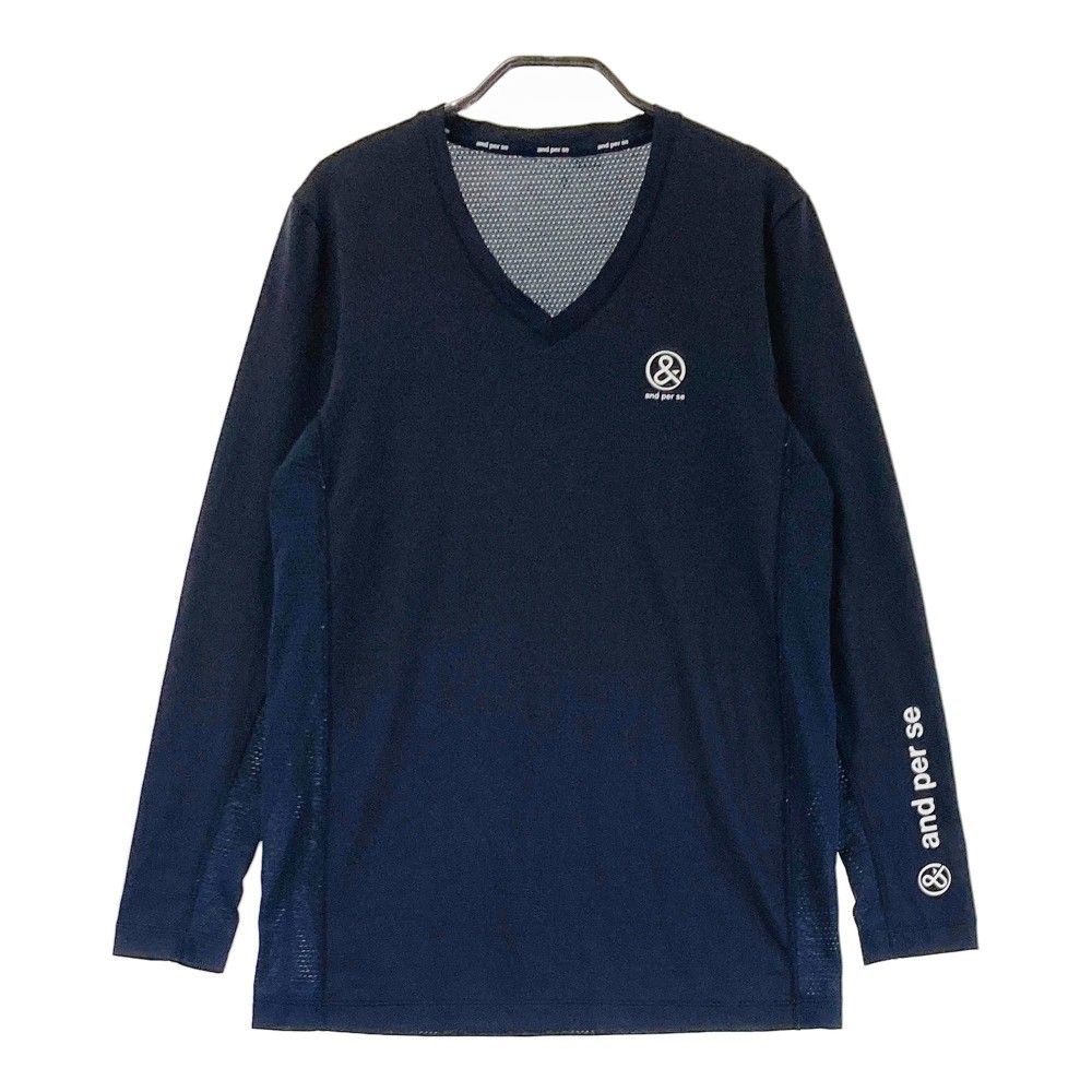 サイズ：M AND PER SE アンパスィ  Vネック インナーTシャツ 袖ロゴ  ネイビー系 [240101362729]# ゴルフウェア メンズ ストスト