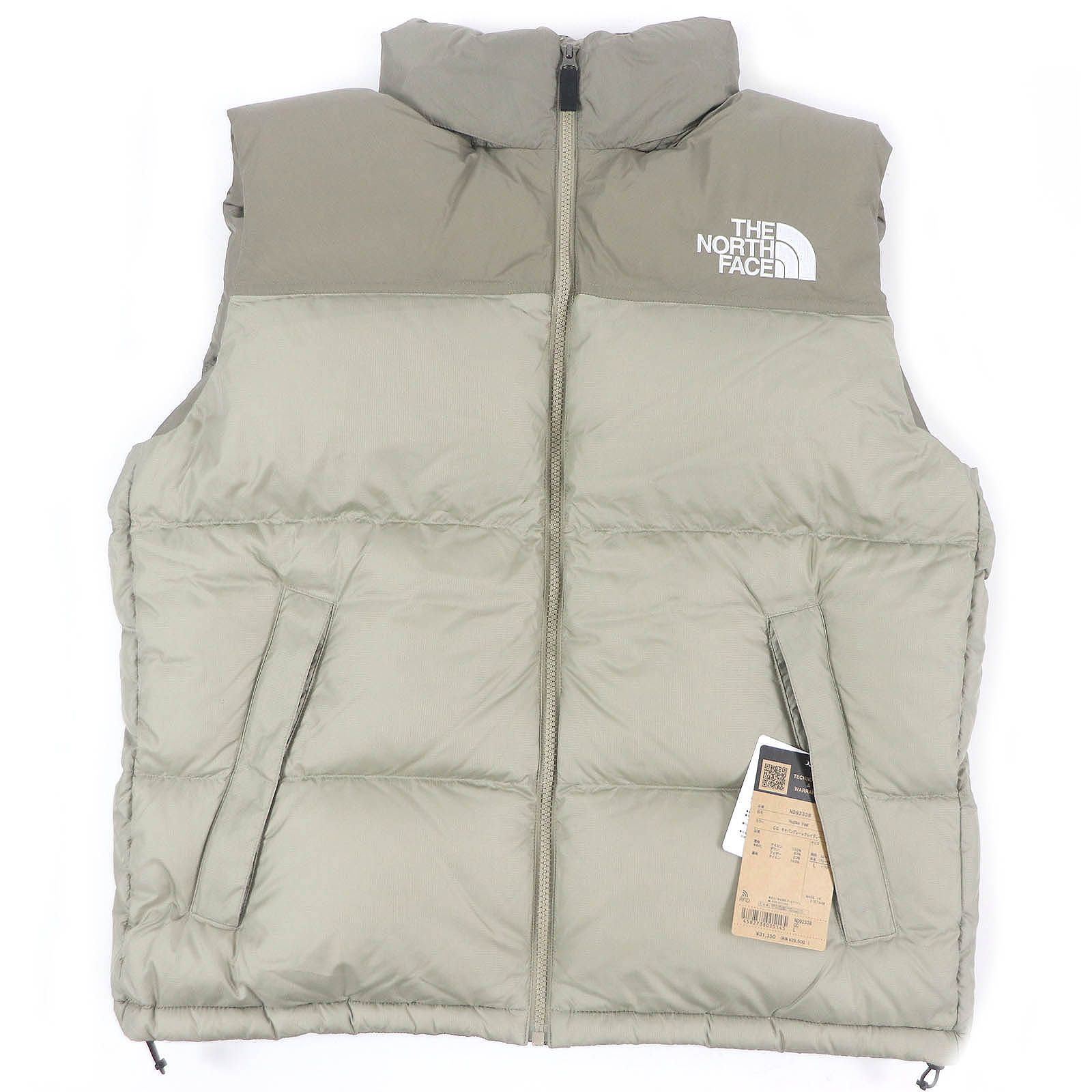 未使用品THE NORTH FACE ザ・ノースフェイス ND92338 Nuptse Vest ヌプシ ロゴ刺繍 フード入り ダウンベスト ジレ キャバングレー クレイグレー L 正規品 メンズ