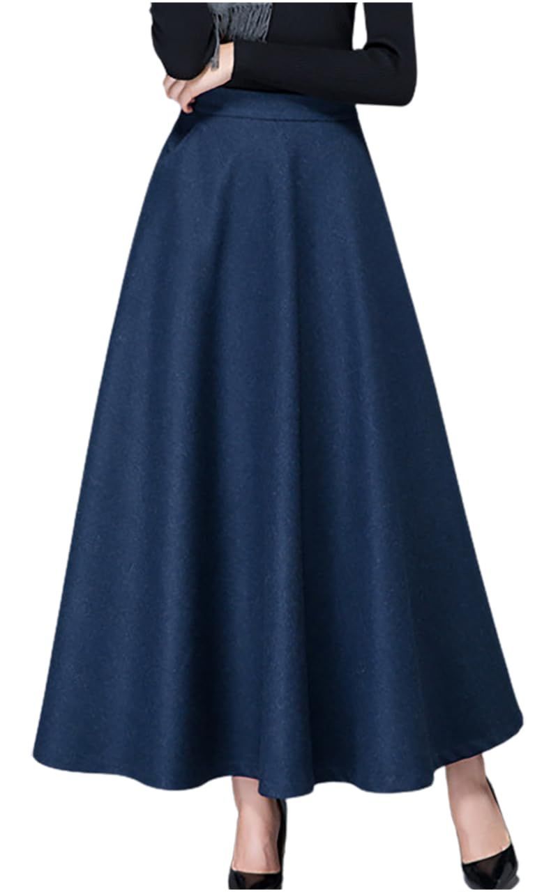 Size 3XL_Color ネイビー エムエルーセ ロングスカート フ ボトムス Aライン レディース マキシ丈 ゆったり ハイウエスト 無地 きれいめ カジュアル 美ライン やわらか イベント フ シルエット ワーママ ワーキング デイリー使い