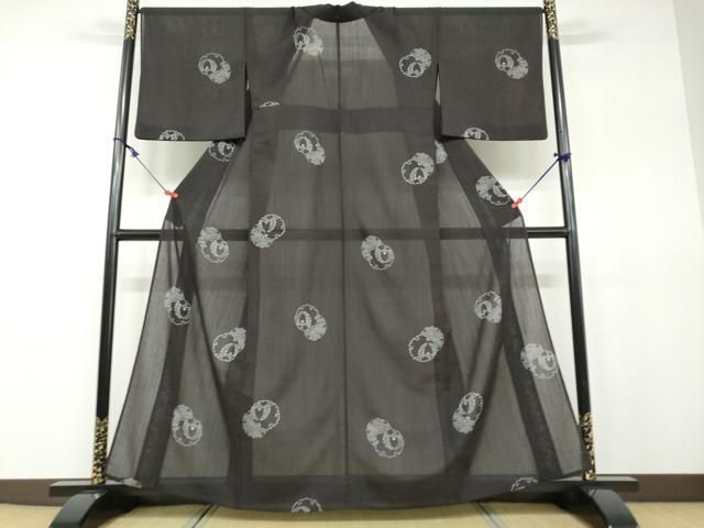 平和屋着物＊夏物 小紋 紗 扇面藤花房文 洗える着物 CAAW9881gh