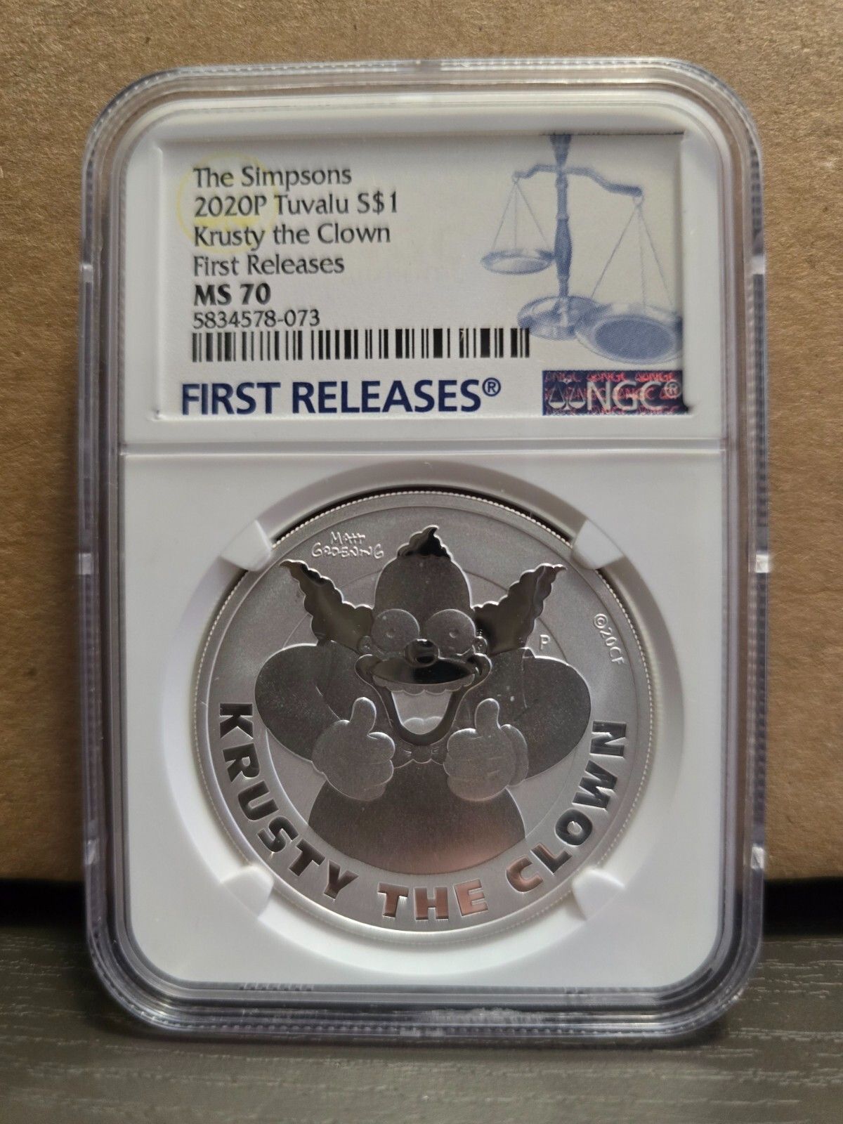 2020 Simpsons Krty the Clown 1oz .9999 Silver Coin NGC MS70 FR