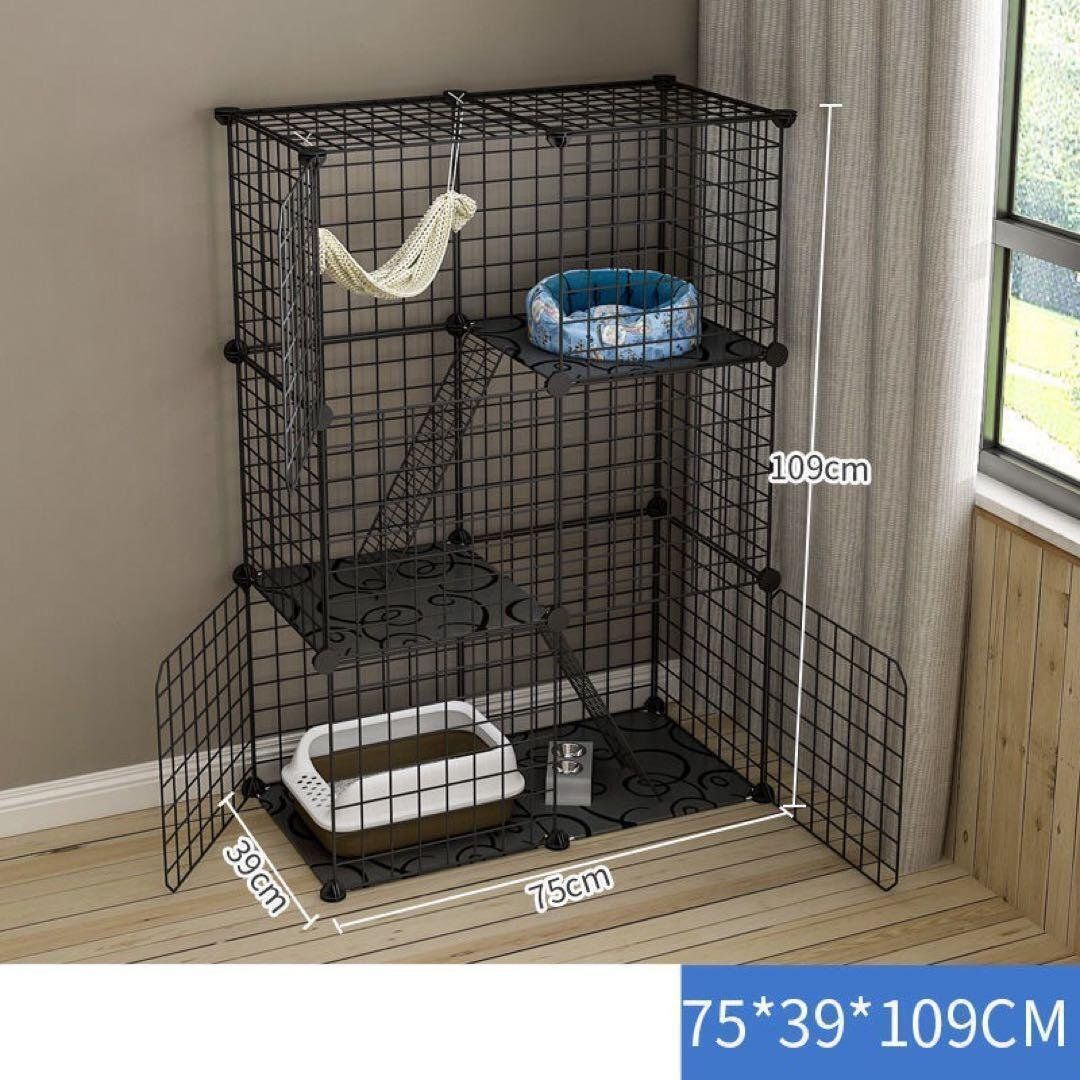 新品　キャットケージ　ゲージ　猫用品　グレー　ペット用品　2段 Amazon.co.jp: 猫 ケージ キャットケージ 2段 幅83㎝ 高さ132㎝ 猫