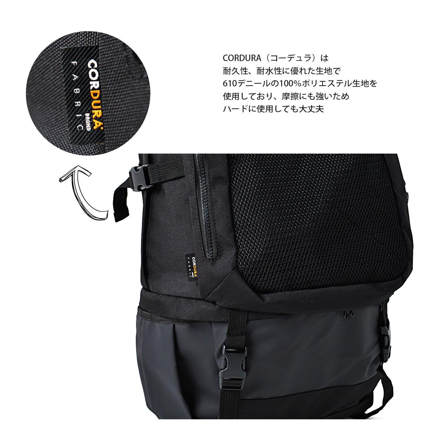 レイヤードバックパック リュック レディース メンズ コーデュラ CORDURA 通学 通勤 大容量 ジム 2way リュックサック アウトドア 黒  ブラック 多機能 防水 撥水 軽量 1103-010 - メルカリ