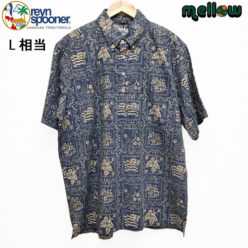 reyn spooner ハワイアンアロハシャツ 新奇 Lサイズ ネイビー
