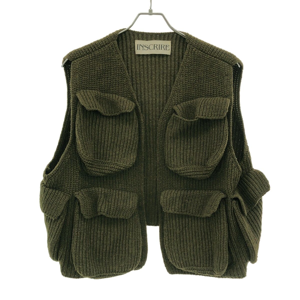 INSCRIRE アンスクリア 23AW Wool Jersey Field Vest ウールジャージーフィールドニットベスト I23AW-BZ03 カーキ 38