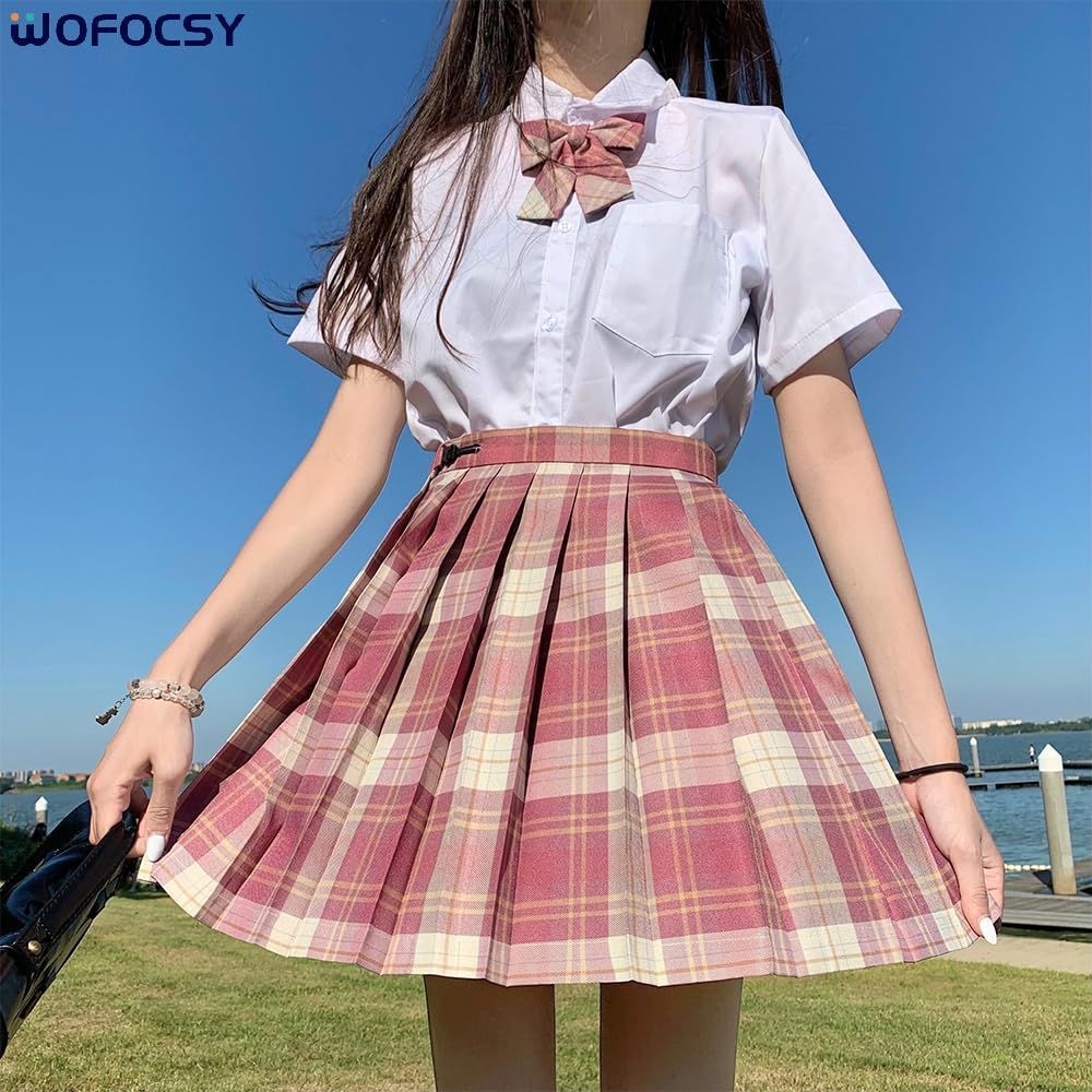 WOFOSY プリーツスカート チェック柄 丈43cm 制服 スクールスカート