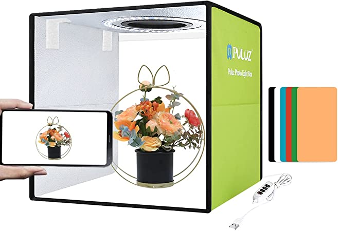 PULUZ 小型簡易スタジオ 25cm シンプルな撮影ボックス 円形led搭載 無段階調光 折り畳み式撮影キット テーブル撮影ボックス 物撮り用