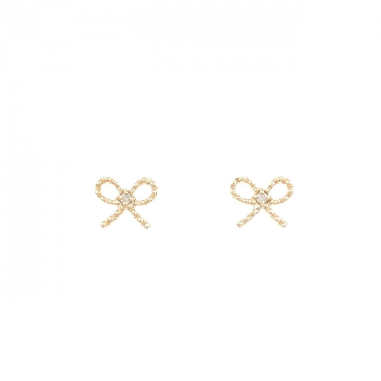 10KYG|K10YG リボン ダイヤモンド ピアス