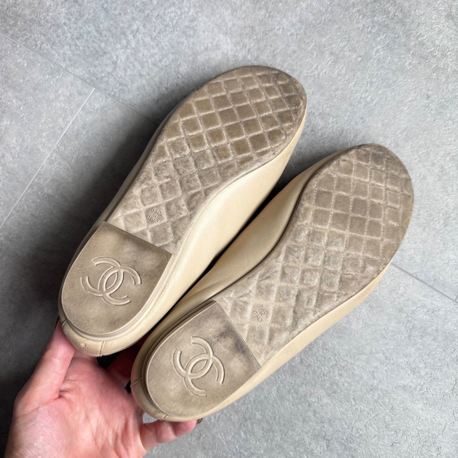 CHANEL シャネル カメリアココマーク レザー スリッポン フラット