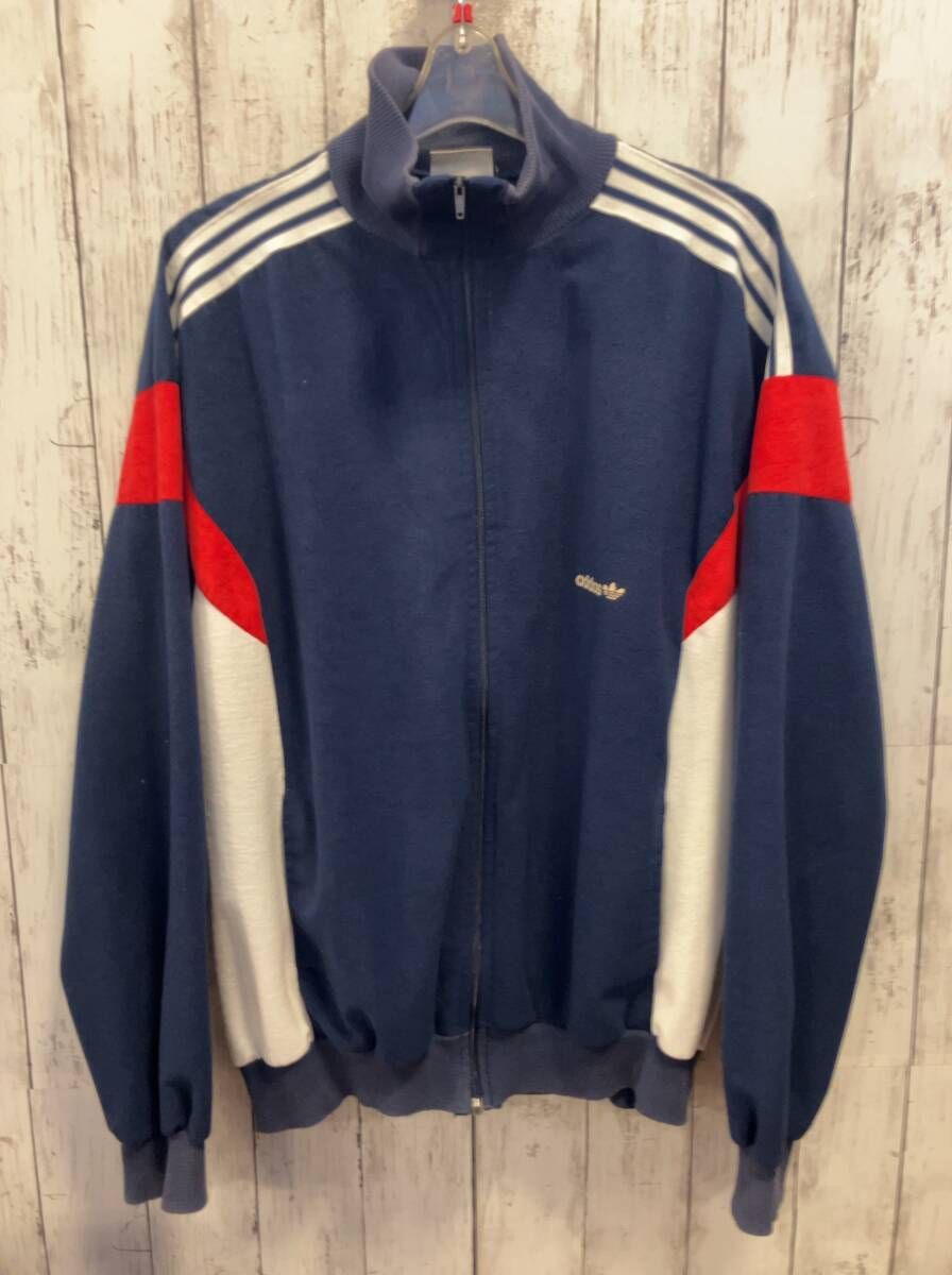 adidas アディダス ジャージ 70s ～ VENTEX チュニジア製 ネイビー Lサイズ 内側 首回りシミ有り 毛玉有り